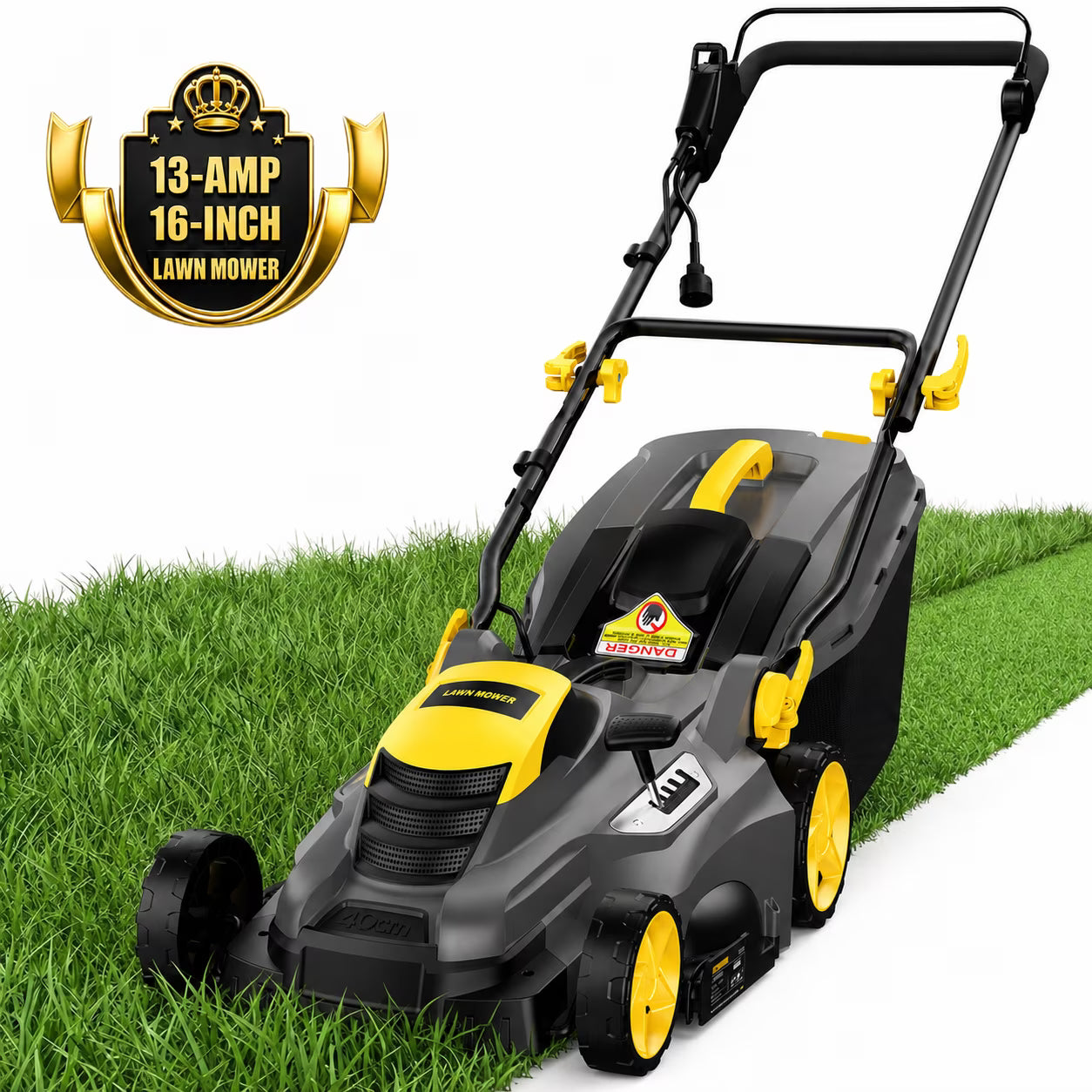 Dexvoria 16-Inch Corded Electric Lawn Mower, 13A Motor, 3500RPM, 2-in-1 Mulch & Collect, 5-Level Height Adjust, 13 Gal Bag, Lightweight