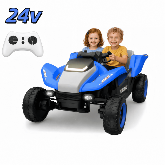 24V 4WD 2-Seater Ride-On Car for Kids – 4×75W Motors, 1.86–4.35 MPH, Low-Gravity Design, Shock-Absorbing, Parent Remote + Manual Drive, Bluetooth/Music/Lights – Birthday & Christmas Gift for Ages 3+