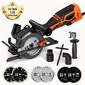 4.5" Mini Circular Saw with Laser Guide, 5.2A 7000RPM, Max Cut 43mm, 6 Blades for Wood/Metal/Tile, Dual Metal Side Handle, Perfect DIY Power Tool Gift