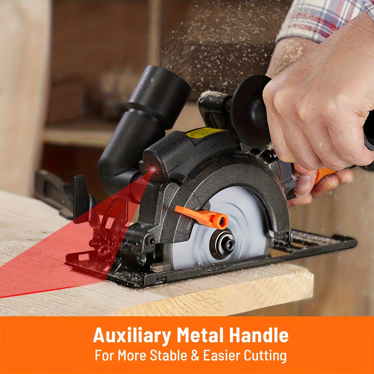 4.5" Mini Circular Saw with Laser Guide, 5.2A 7000RPM, Max Cut 43mm, 6 Blades for Wood/Metal/Tile, Dual Metal Side Handle, Perfect DIY Power Tool Gift