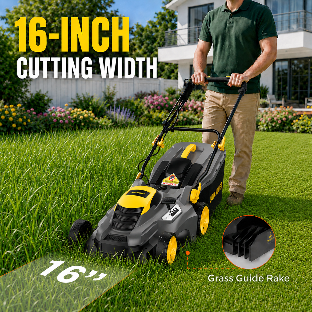 Dexvoria 16-Inch Corded Electric Lawn Mower, 13A Motor, 3500RPM, 2-in-1 Mulch & Collect, 5-Level Height Adjust, 13 Gal Bag, Lightweight