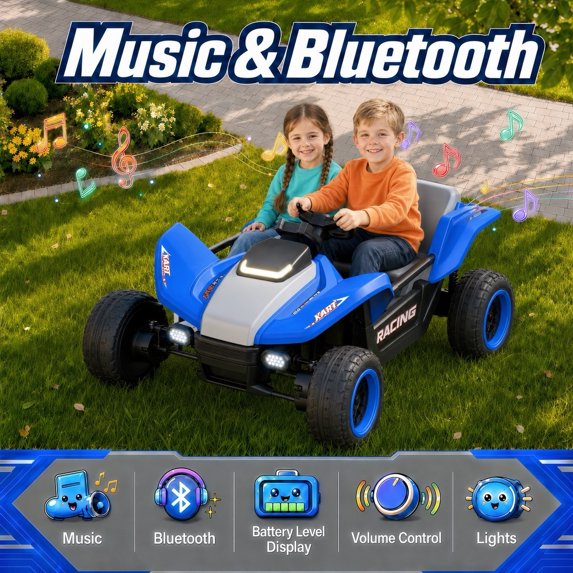 24V 4WD 2-Seater Ride-On Car for Kids – 4×75W Motors, 1.86–4.35 MPH, Low-Gravity Design, Shock-Absorbing, Parent Remote + Manual Drive, Bluetooth/Music/Lights – Birthday & Christmas Gift for Ages 3+