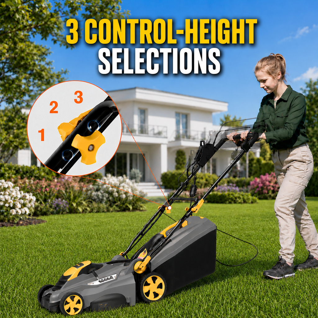 Dexvoria 16-Inch Corded Electric Lawn Mower, 13A Motor, 3500RPM, 2-in-1 Mulch & Collect, 5-Level Height Adjust, 13 Gal Bag, Lightweight