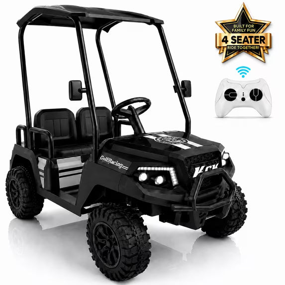 4-Seater 24V 4WD Kids Ride On Golf Cart with Remote Control, Soft Start & Stop | Detachable Sunshade Roof, Music, LED Lights,4 Shock Absorbers, Max Load 265 Lbs, Electric Car for Kids 3-8