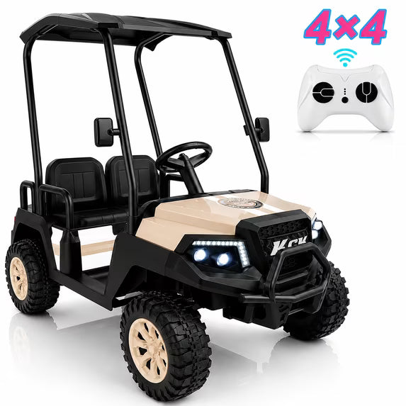 4-Seater 24V 4WD Kids Ride On Golf Cart with Remote Control, Soft Start & Stop | Detachable Sunshade Roof, Music, LED Lights,4 Shock Absorbers, Max Load 265 Lbs, Electric Car for Kids 3-8