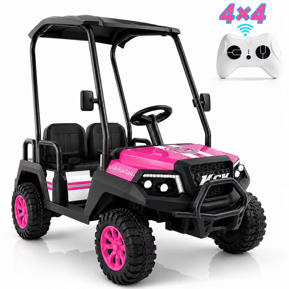 4-Seater 24V 4WD Kids Ride On Golf Cart with Remote Control, Soft Start & Stop | Detachable Sunshade Roof, Music, LED Lights,4 Shock Absorbers, Max Load 265 Lbs, Electric Car for Kids 3-8