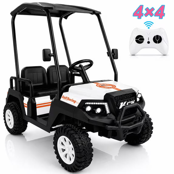 4-Seater 24V 4WD Kids Ride On Golf Cart with Remote Control, Soft Start & Stop | Detachable Sunshade Roof, Music, LED Lights,4 Shock Absorbers, Max Load 265 Lbs, Electric Car for Kids 3-8